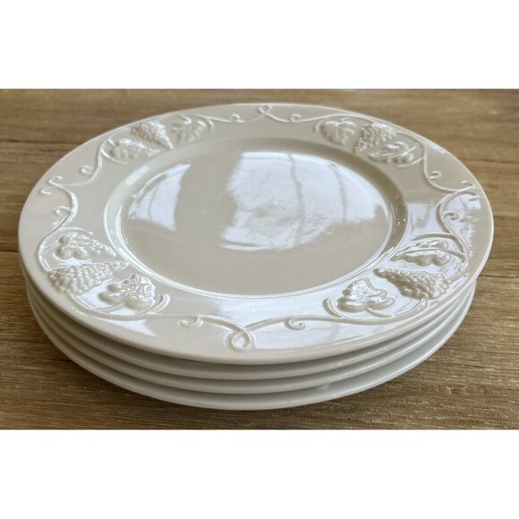 Set of 4 Red Cliff Ironstone Grape Dinner Plates 10.5" Embossed Raised White - Picture 3 of 4